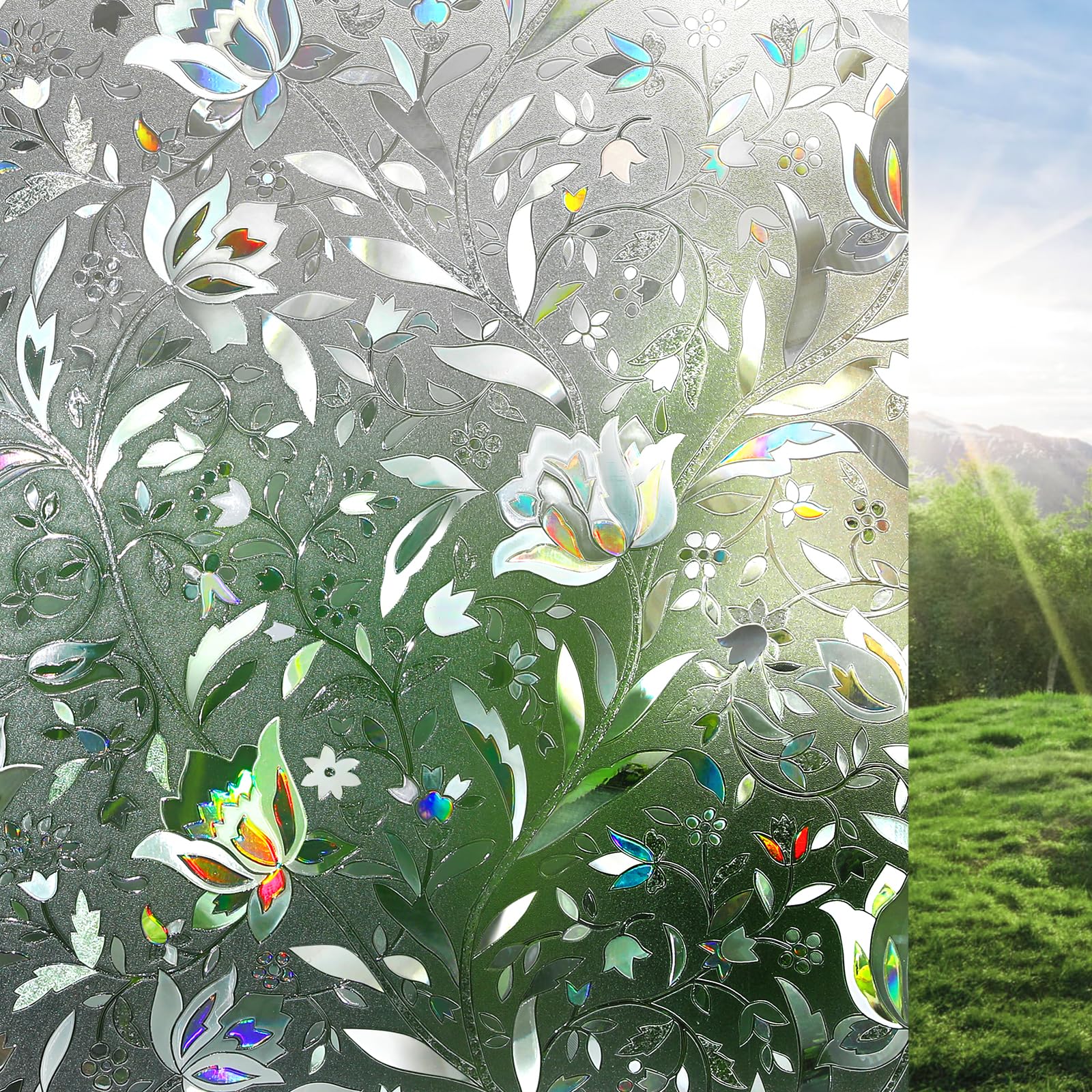 rabbitgoo Window Films for Privacy,Decorative Stained Glass Film,44.5x200cm | 3D
