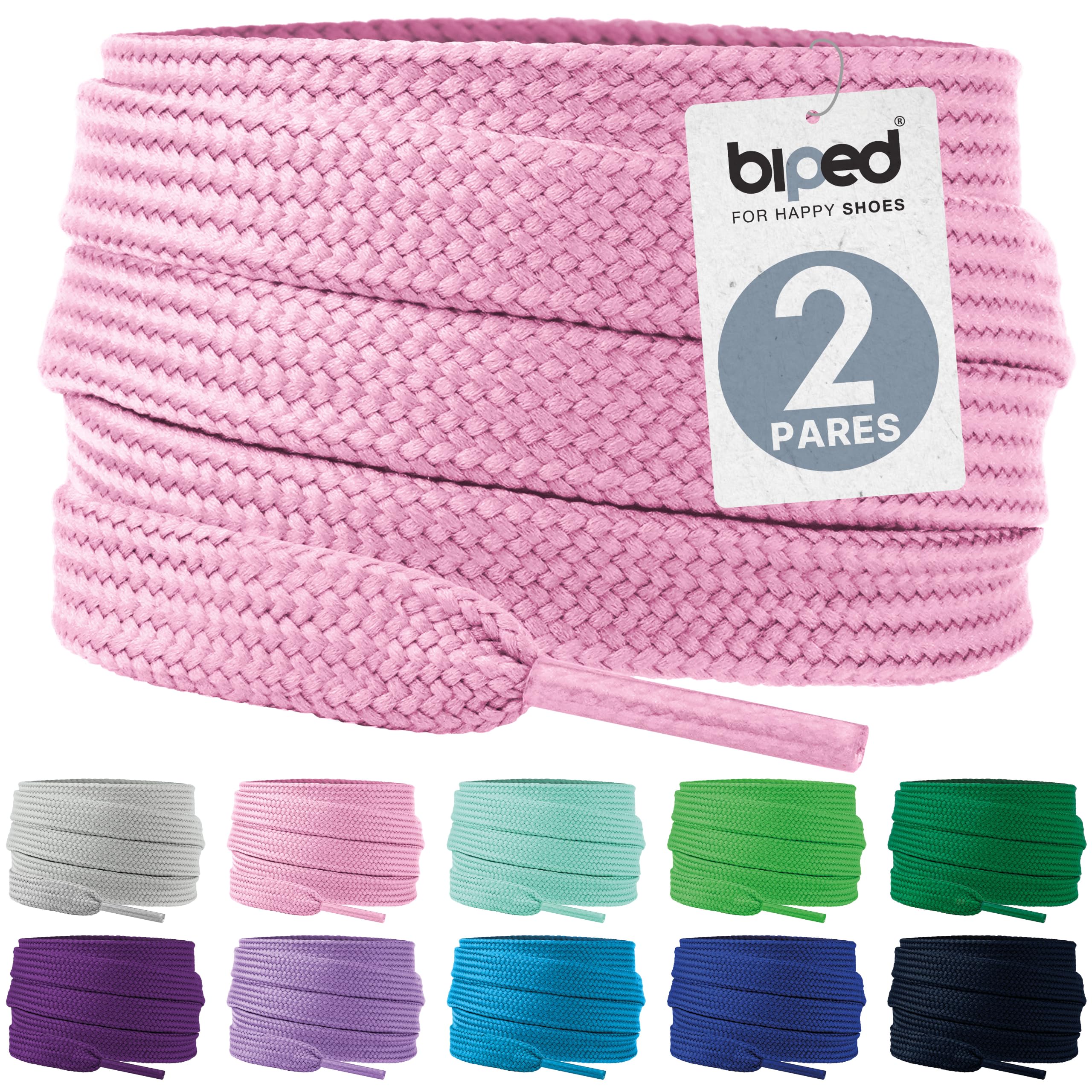 biped LACES Flat Laces (2 Pairs), Polyester Flat Shoelaces, 10 mm Width, Premium