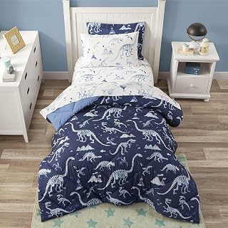 PPOLCA Blue Dinosaur Twin Comforter Set for Boys, 5 Pieces Kids Bedroom Bedding with Sheets and Pillowcase, Super Soft Lightweight for All Season, Machine Washable