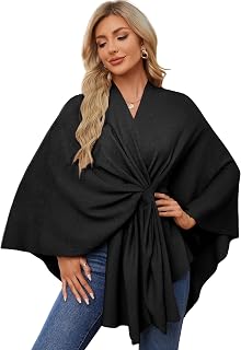 PULI Women Elegant Shawl Wrap Open Front Poncho Sweater Spring Fall Winter | Soft Loop Tab Lets You Style as a Draped Cover or Cardigan for Weddings and Travel