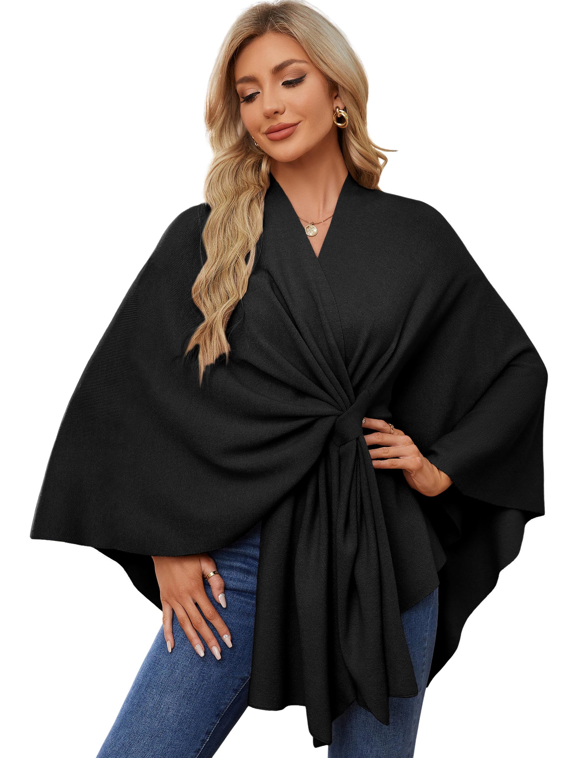 PULI Women Elegant Shawl Wrap Open Front Poncho Sweater Spring Fall Winter | Sof