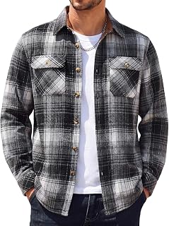 COOFANDY Camisas de franela de manga larga para hombre, camisa de franela de moda, camisa casual con botones y bolsillos