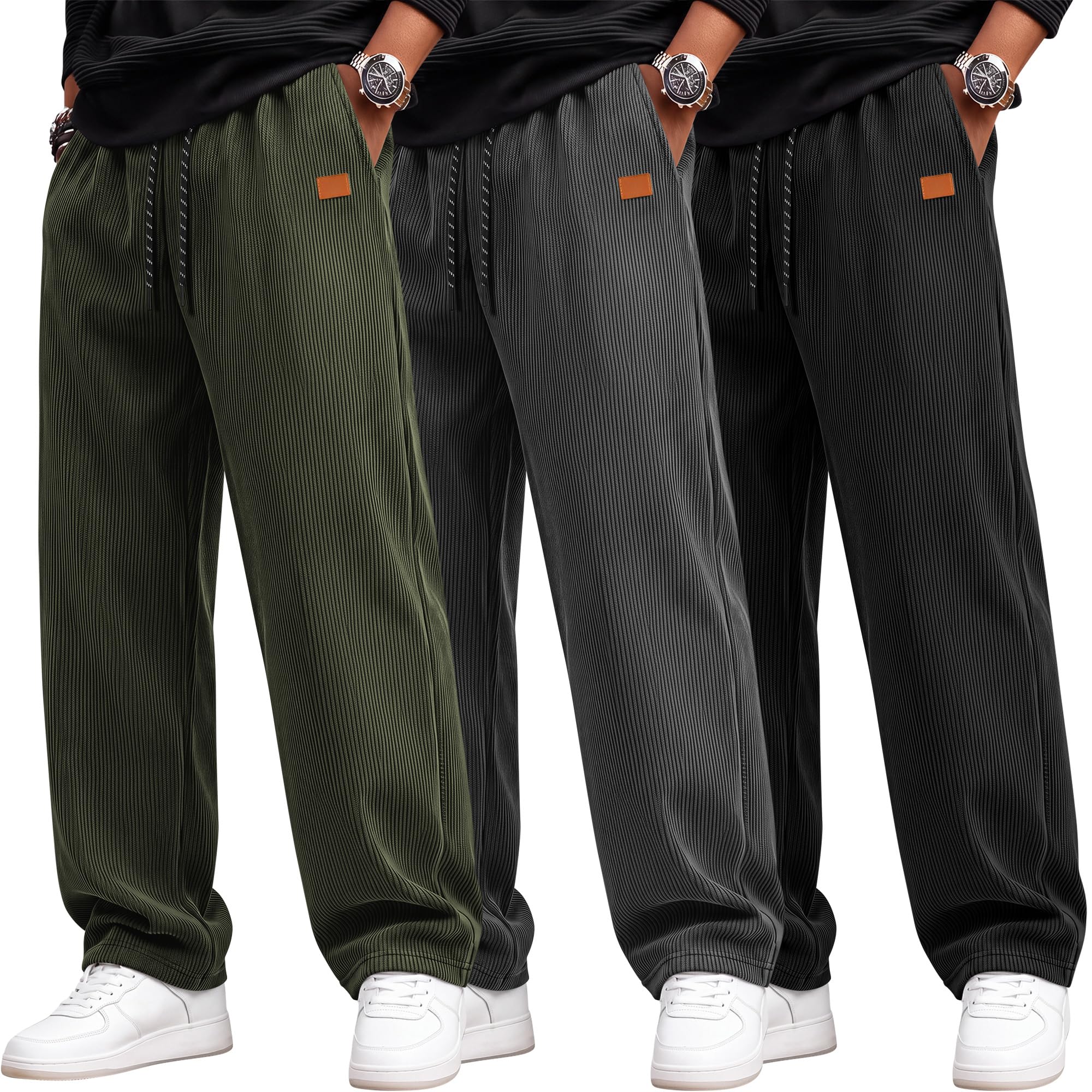 Neer 3 Pack Men's Corduroy Casual Baggy Pants