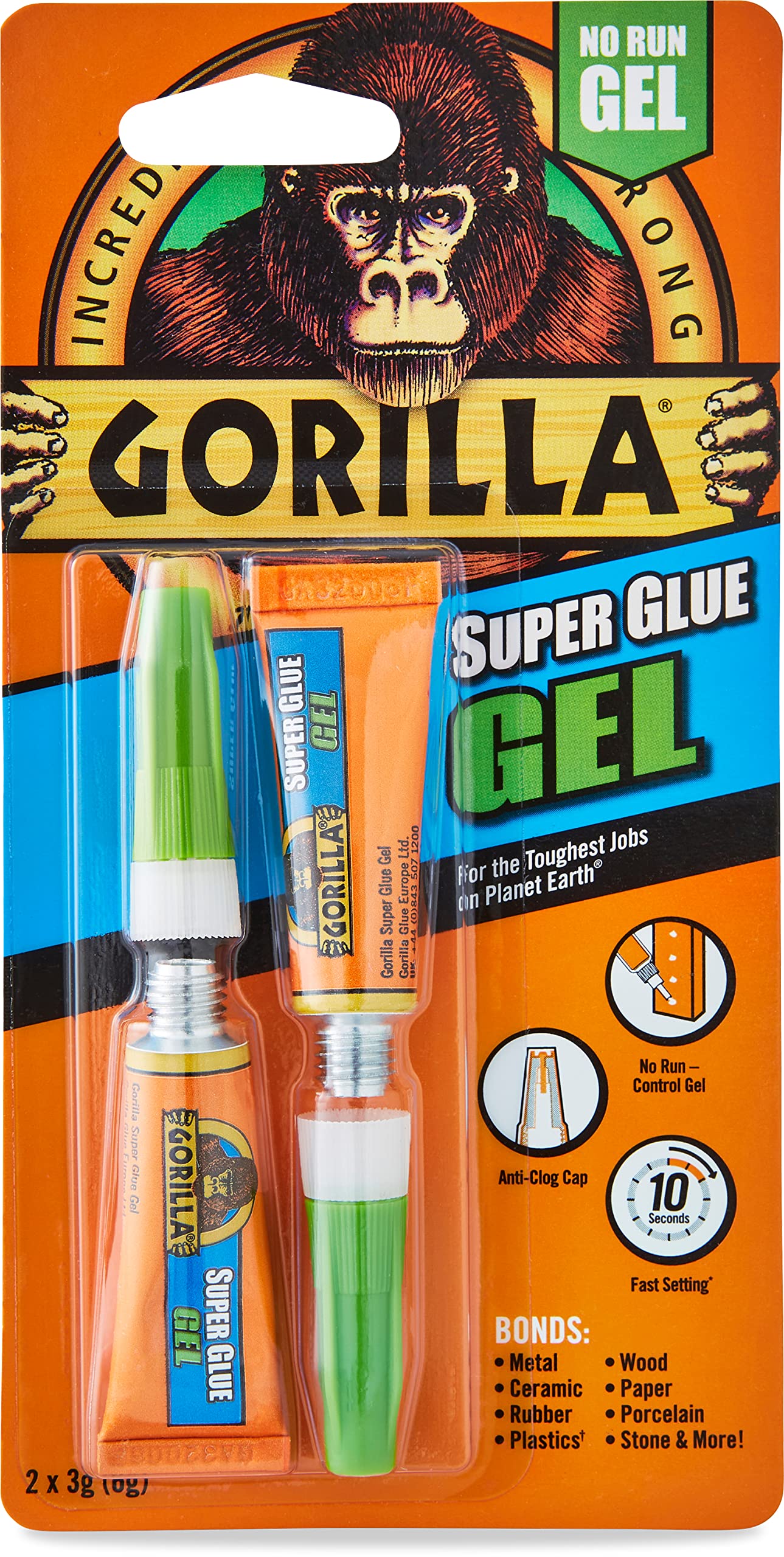 Gorilla Super Glue Gel, 3g (2 Pack) , All Purpose, Fast Setting, No Run Formula 