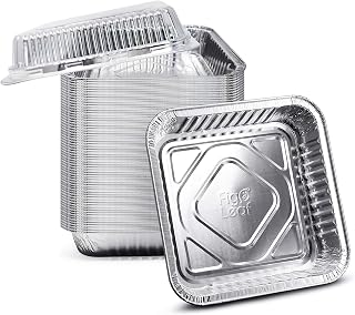 Fig & Leaf (35 Pack) 8” x 8” Square Baking Cake Pans with Plastic Dome Lids | Heavy Duty l Disposable Aluminum Foil Tins l Portable Food Containers l Perfect for Roasting Oven Toaster Cooking