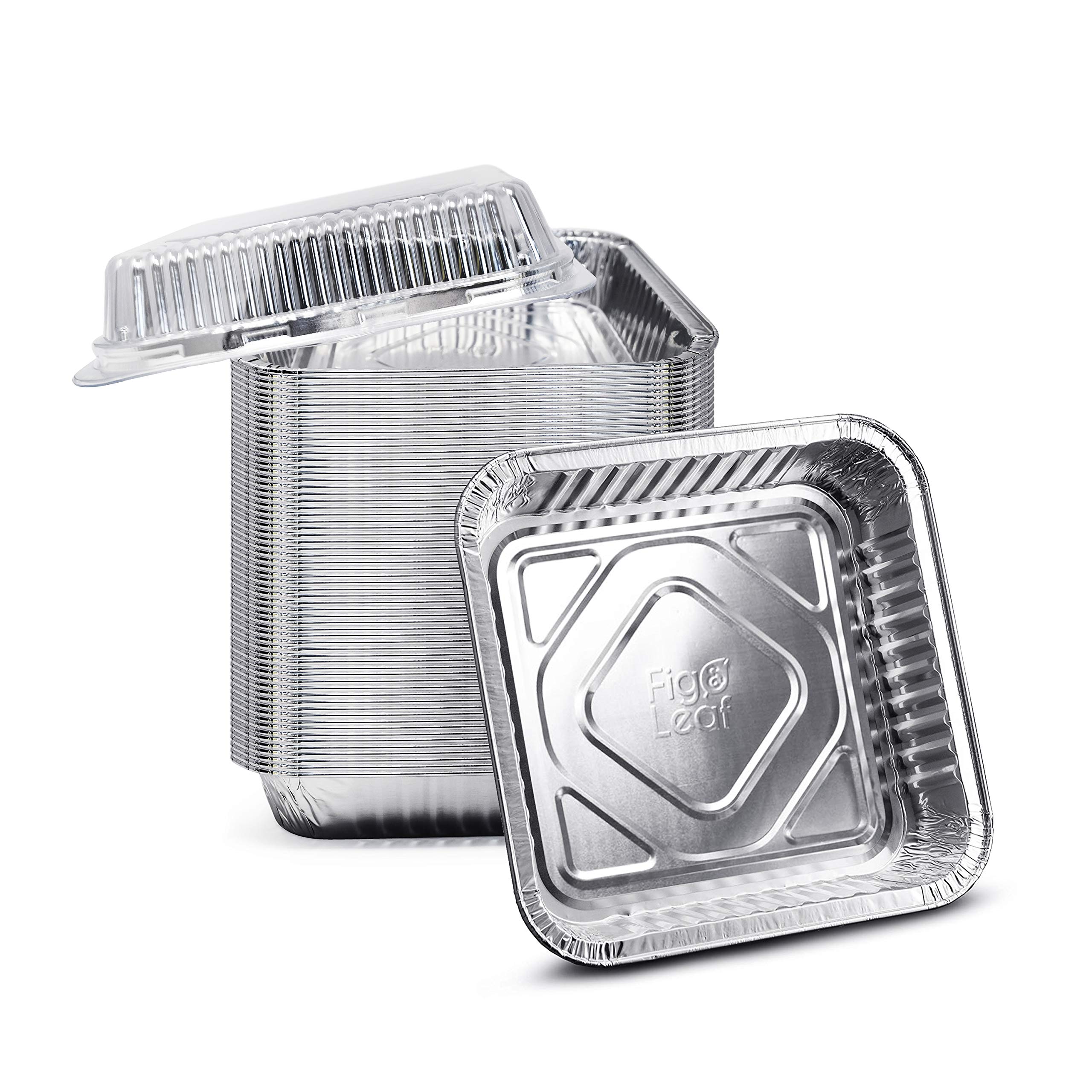 Fig & Leaf (35 Pack) 8” x 8” Square Baking Cake Pans with Plastic Dome Lids | He