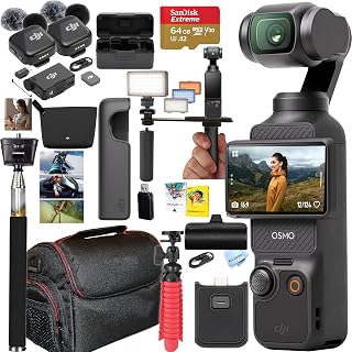 DJI Osmo Pocket 3 4K Camera with Mic Mini 2-Person Wireless Microphone System, 64GB Memory Card, Power Bank, Selfie Stick & Creator Bundle
