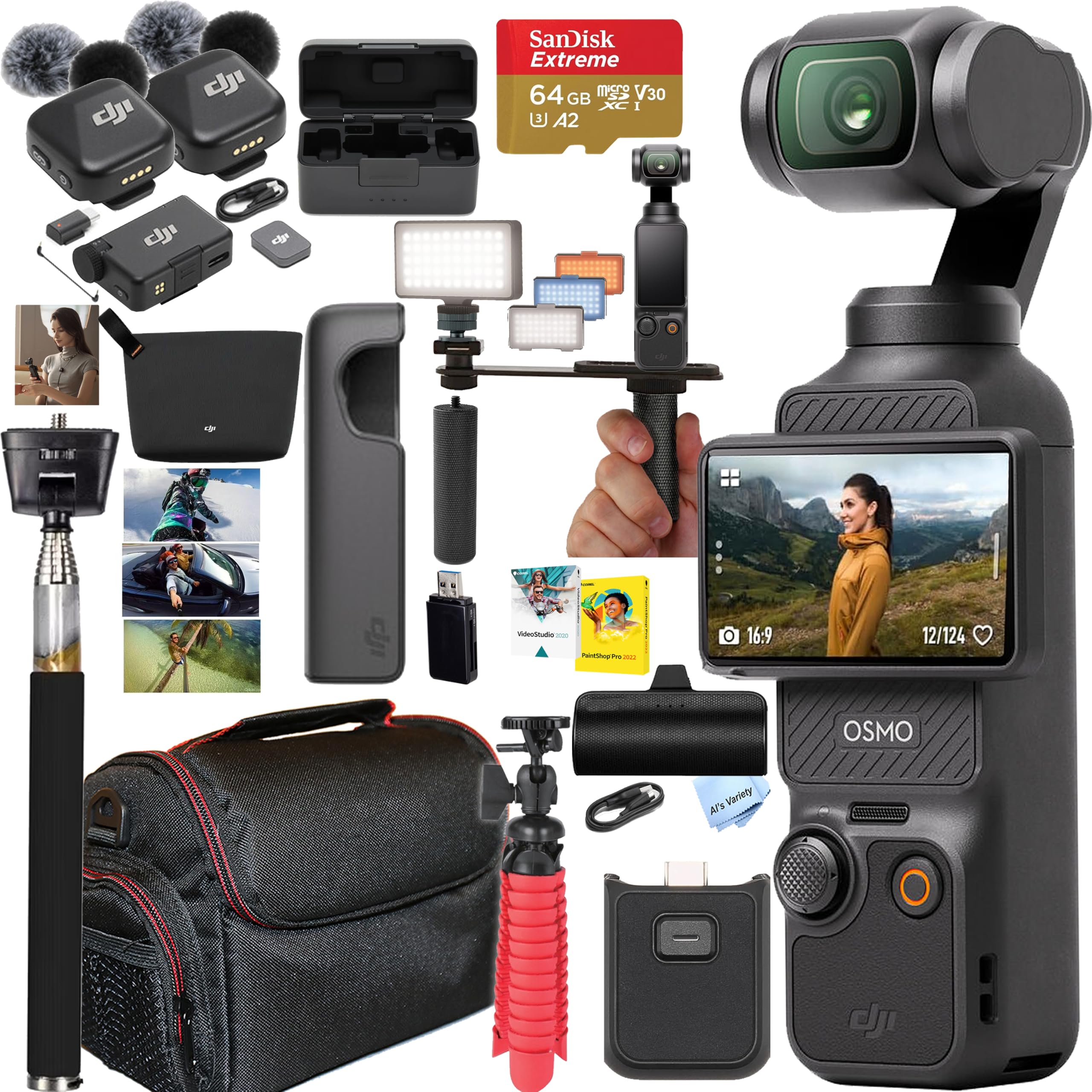 DJI Osmo Pocket 3 4K Camera with Mic Mini 2-Person Wireless Microphone System, 6