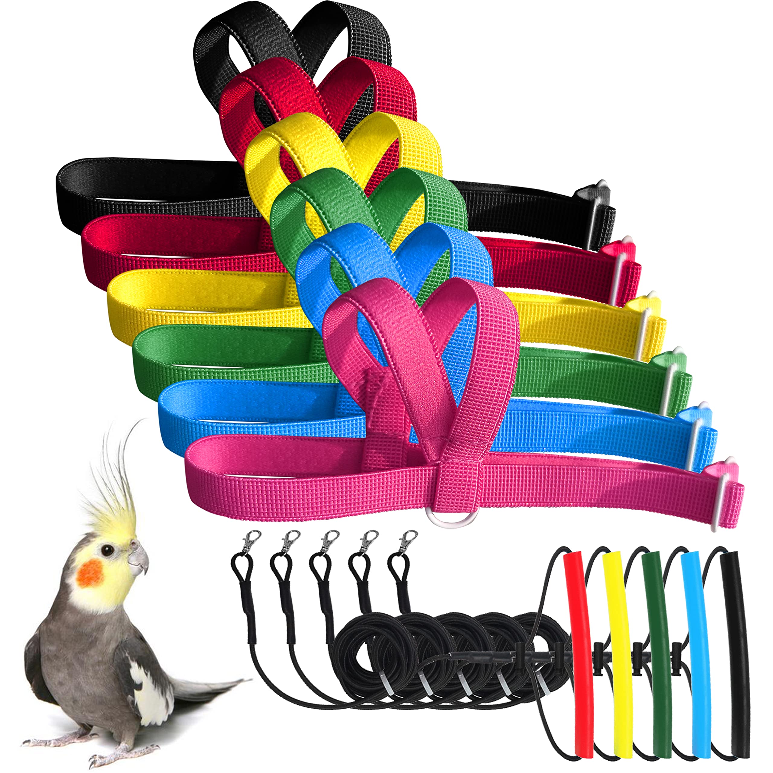 VANFAVORI Adjustable Bird Harness with 80 Inch Leash, Outdoor Flying Training Ro