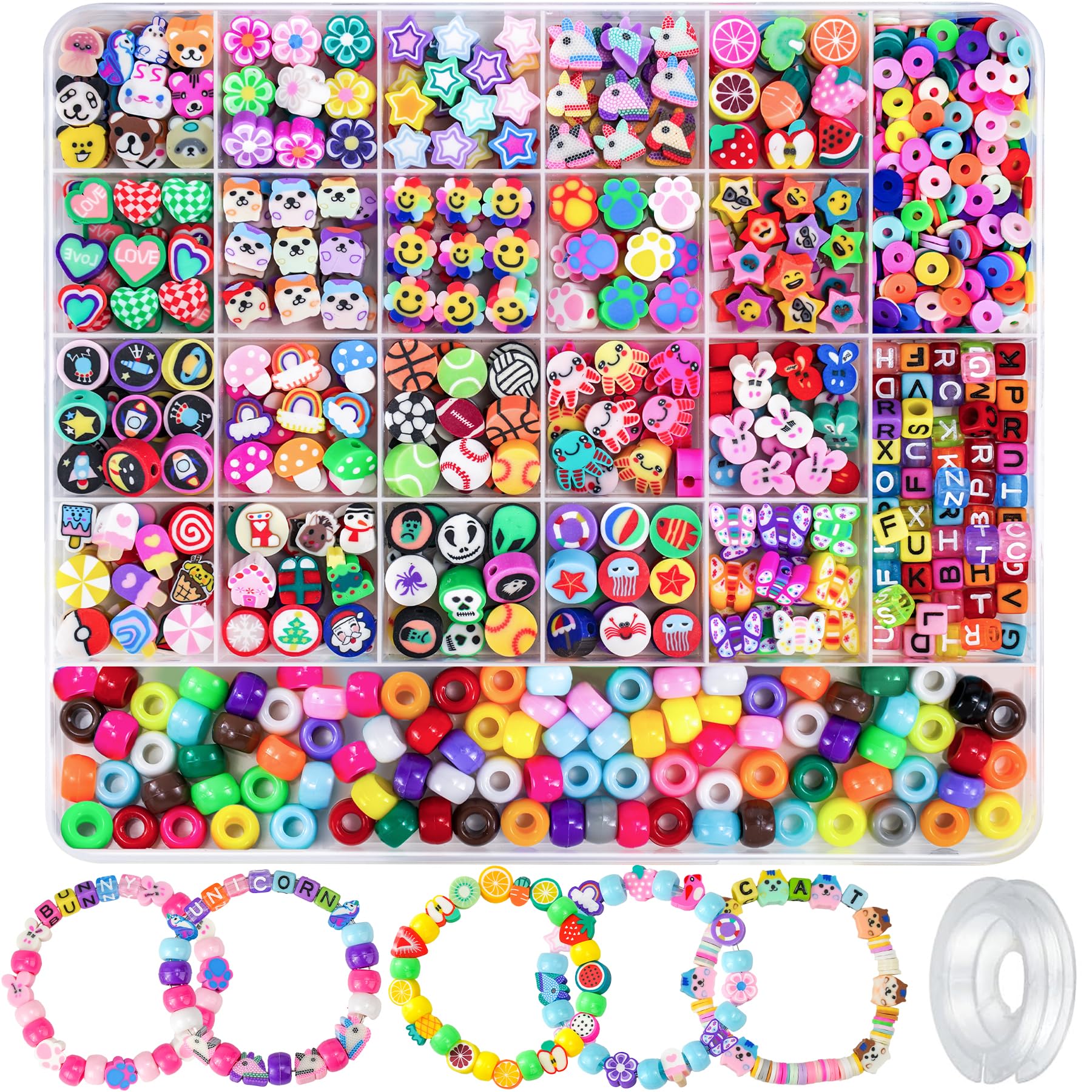 Gionlion 1200 Pcs Polymer Clay Beads Bracelet Making Kit, 25 Style Animal Fruit 