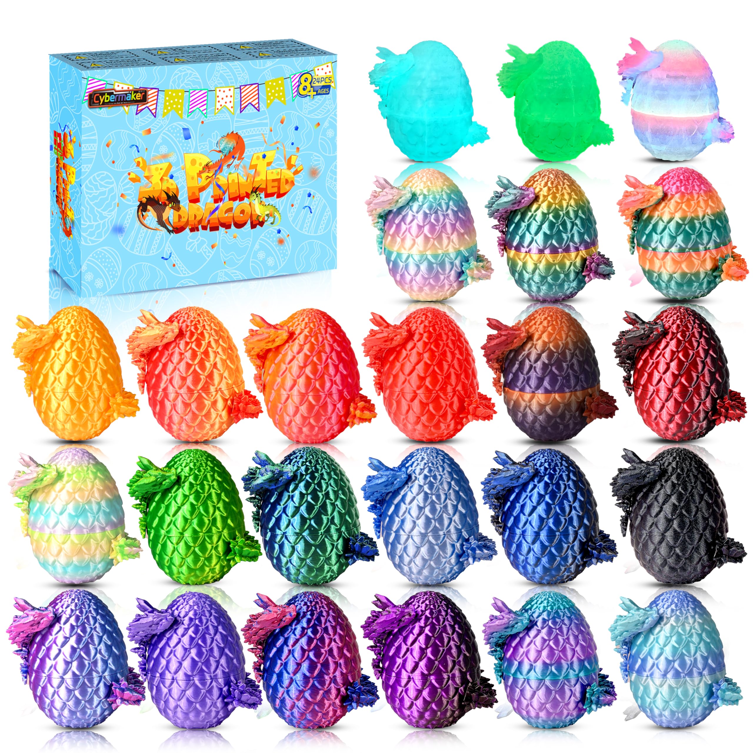 Cybermaker 24pcs 3D Printed Dragon Eggs, Articulated Animal Fidget Toys for Part