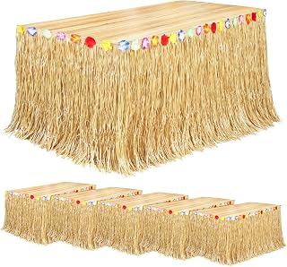 Fovths Luau Natural Grass Table Skirts 2.7 x 75 cm Pack of 6 for Tropical Hawaiian Party Decoration, Costume Party, Straw Yellow