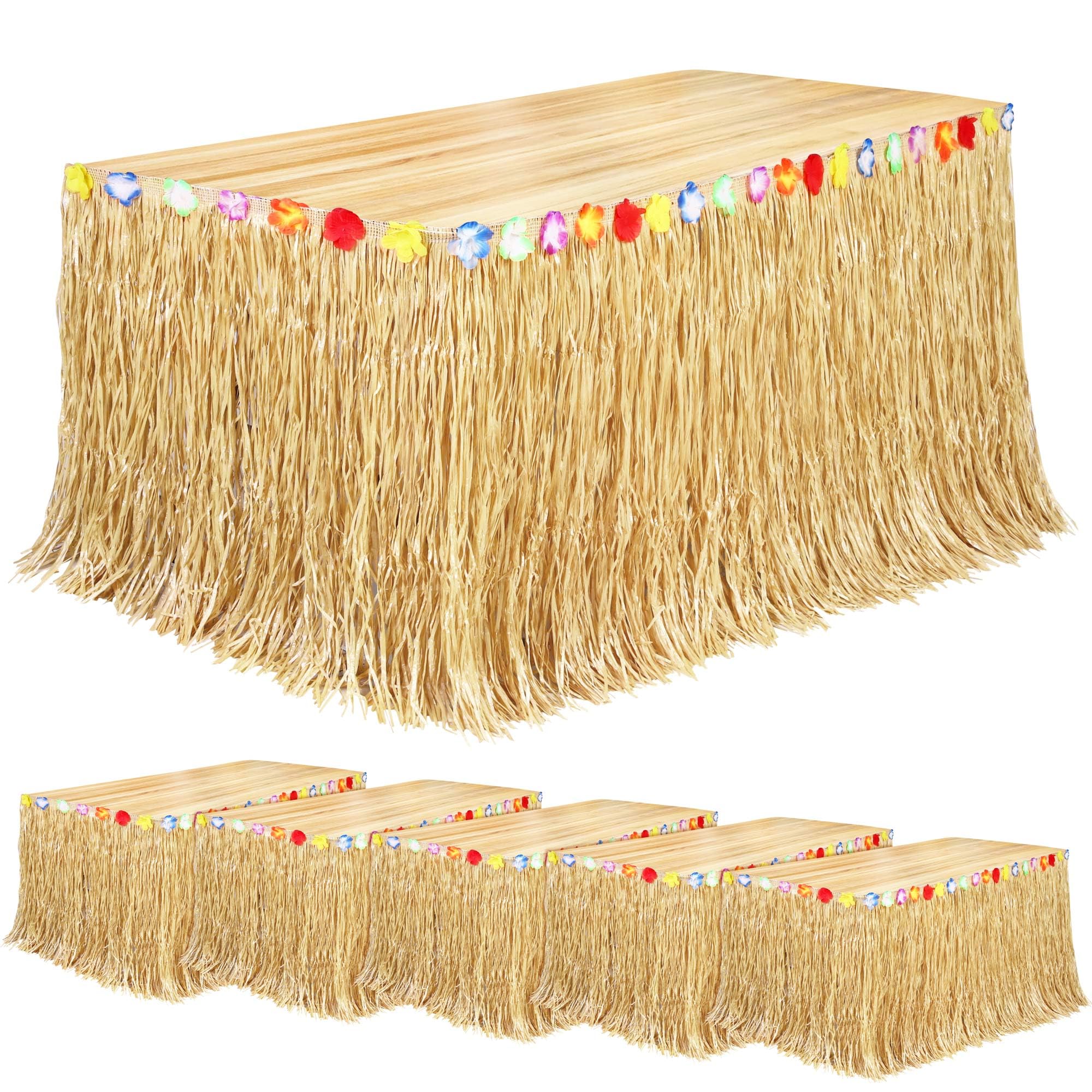 Fovths Luau Natural Grass Table Skirts 2.7 x 75 cm Pack of 6 for Tropical Hawaii