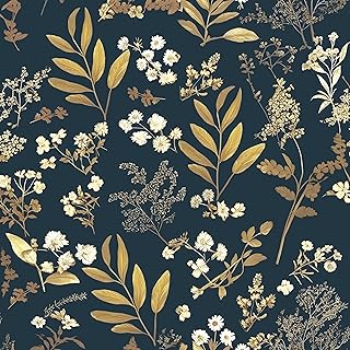 Laatse Vintage Dark Blue Floral Boho Peel and Stick Wallpaper 17.5"x118"