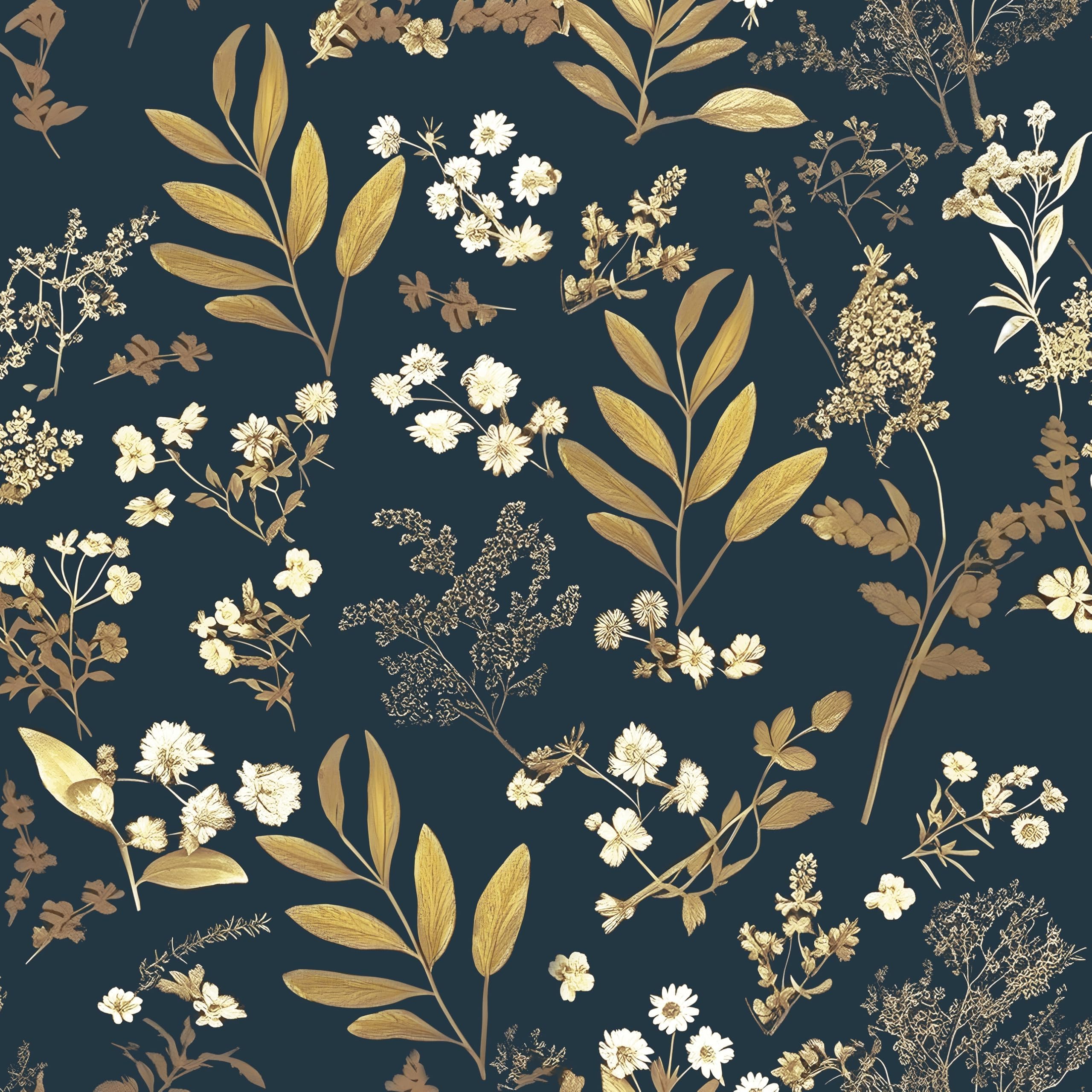 Laatse Vintage Dark Blue Floral Boho Peel and Stick Wallpaper 17.5"x118"