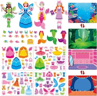 Magnetic Dress-Up Doll Set for Girls, 4 Dolls-Princess, Fairy, Mermaid & Ballerina, Magnetic Playset with 120+ Mix & Match Magnet Pieces, Perfect Pretend Play Doll Set for Travel and Quiet Time