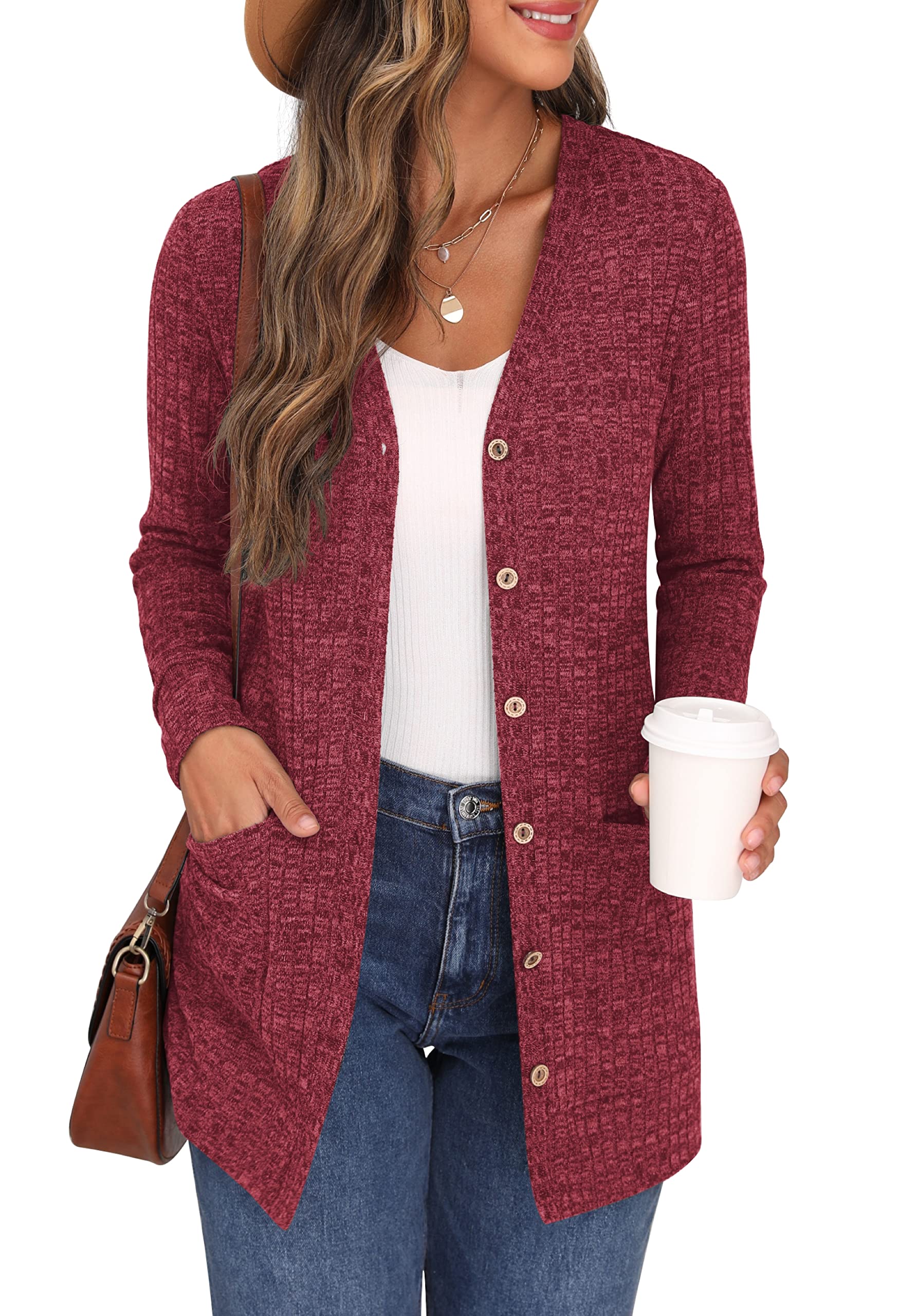 GRECERELLE Women's Long Cardigan Long Sleeve Elegant Comfortable Front Opening B