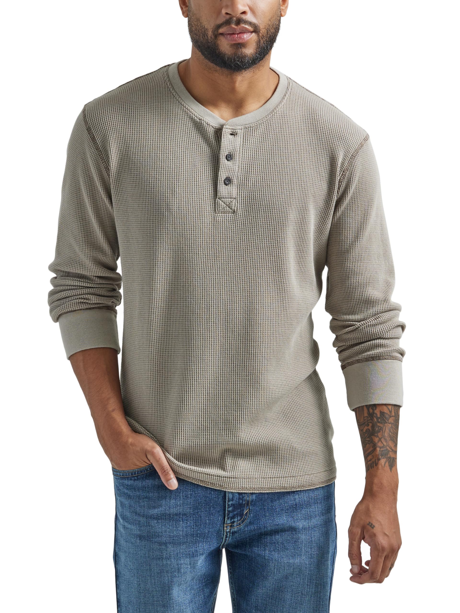 Wrangler Authentics Henley Men's Long Sleeve Waffle Henley Jersey