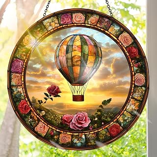 Colorful Acrylic Suncatcher, Balloon Window Decor with Printed Stained Glass Style Design, Rainbow Wall Art, Gift Idea and Garden Ornament for Indoor Outdoor Use 19.8