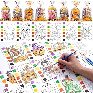 240pcs Halloween Coloring Books with Brushes Cards Halloween Party Favors | 30 Packs Halloween Water Coloring Cards Trick or Treat Party Favors Bags for Halloween Party Decoartions Supplies