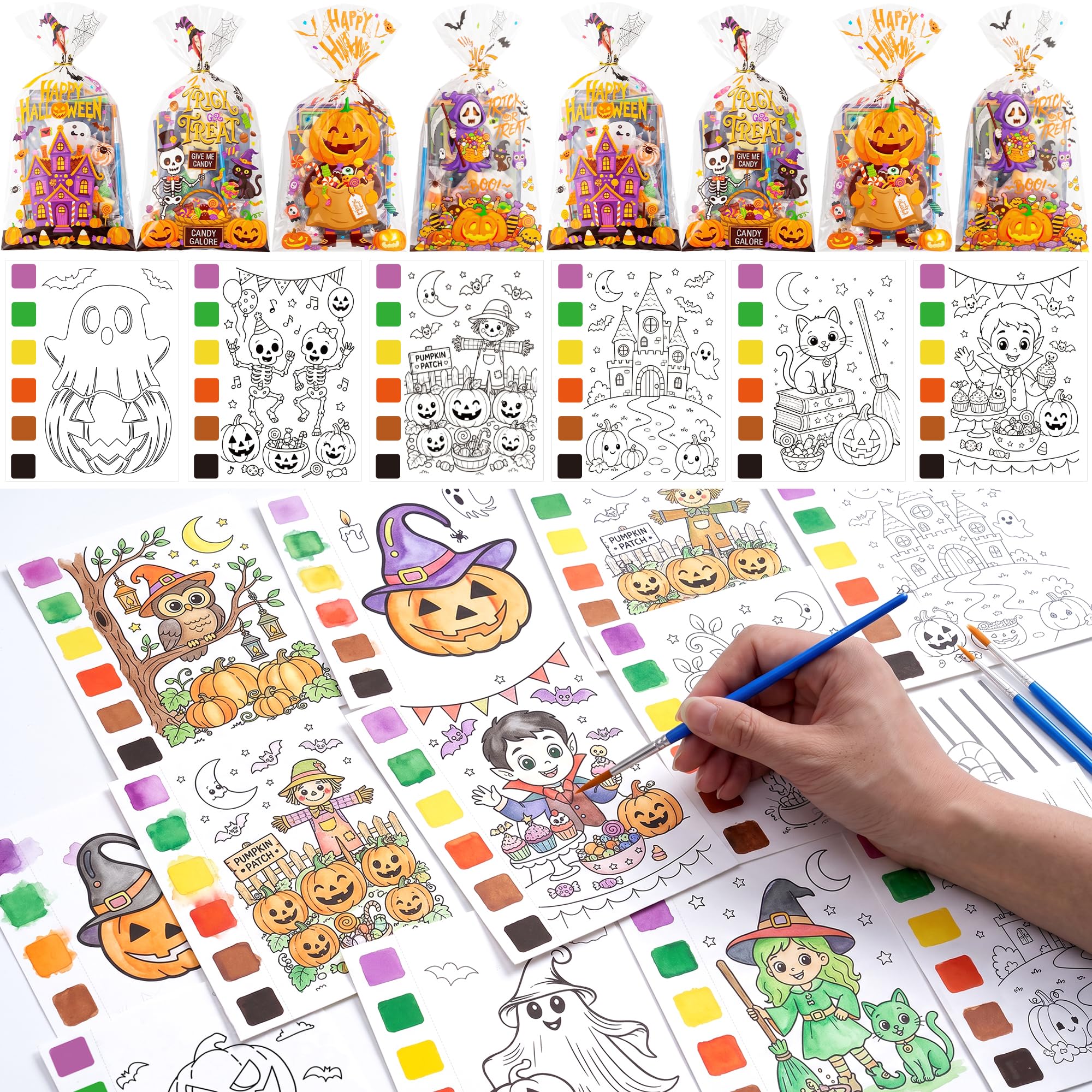 240pcs Halloween Coloring Books with Brushes Cards Halloween Party Favors | 30 P