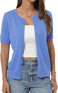 QUALFORT Womens Short Sleeve Cotton Cardigan