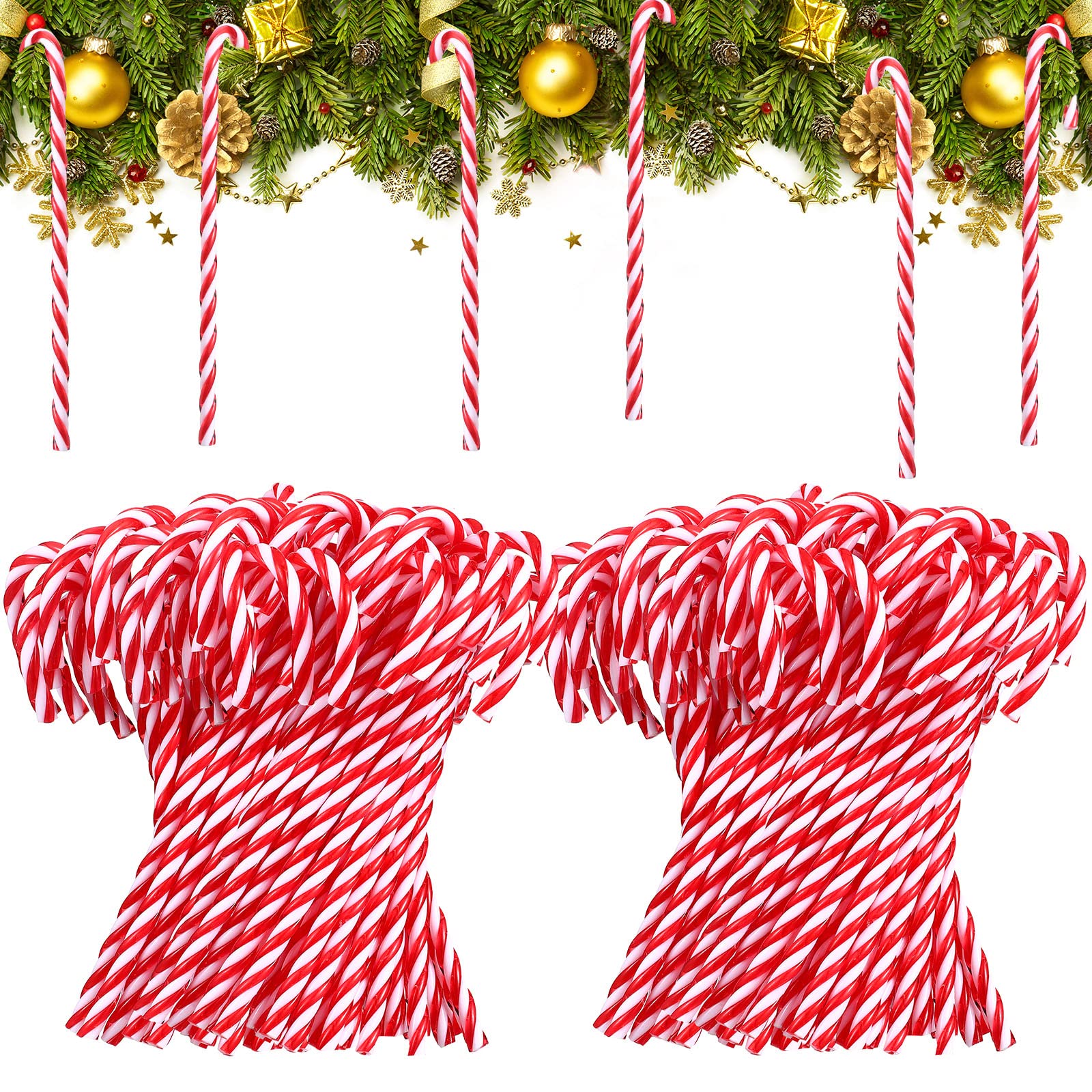 Jetec 300 Pcs Christmas Plastic Candy Cane Ornament 5.9 Inch, Red and White
