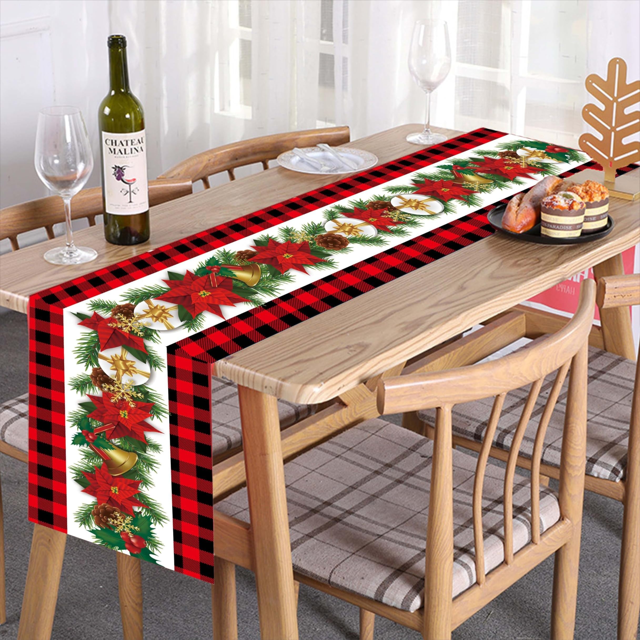 Christmas Table Runner 180 x 35 cm Snowflakes Flag Decoration for Home Party Din