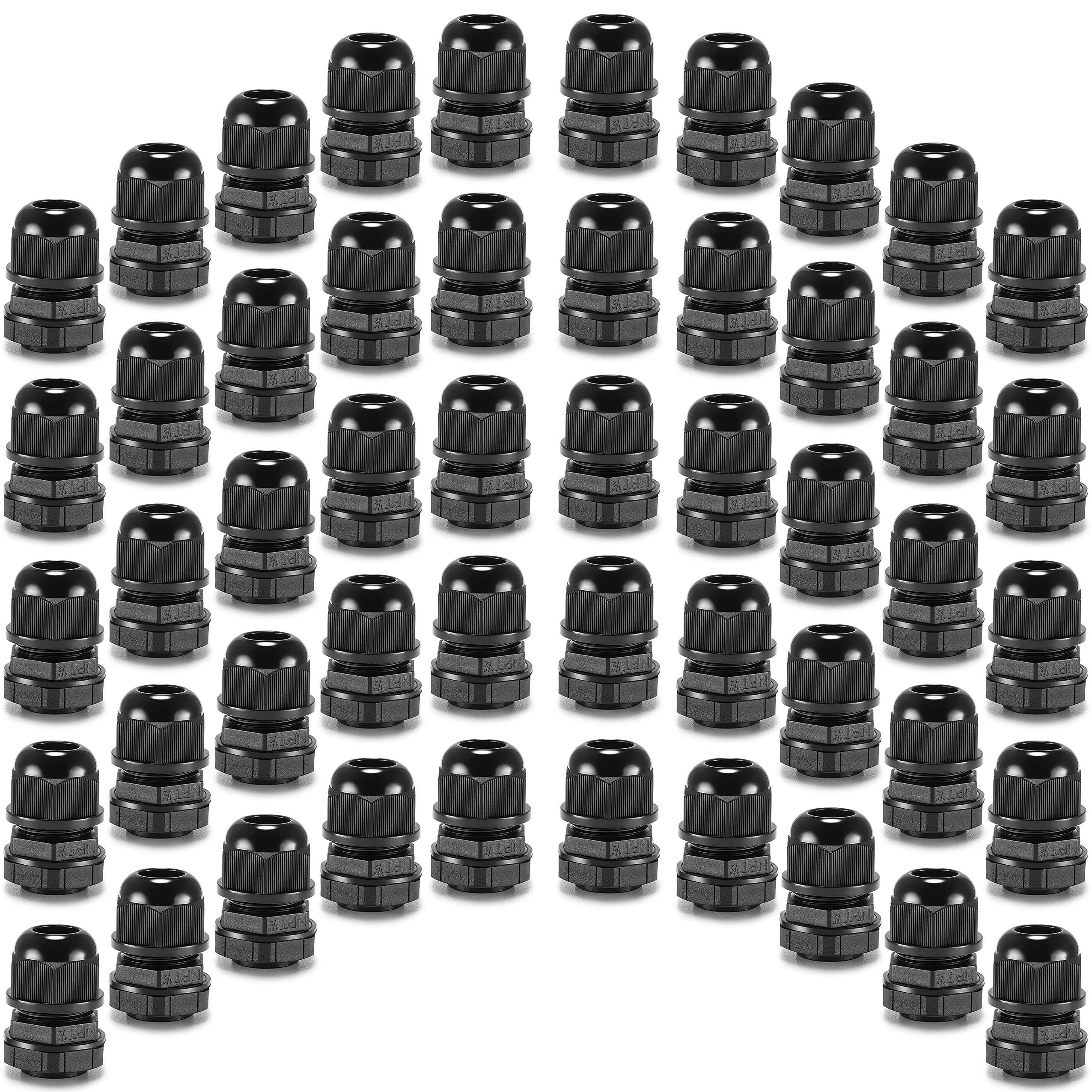 QILIPSU 50pcs 1/2" NPT Cable Gland Waterproof IP68 Nylon Cable Pass Through Cord