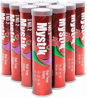 Mystik JT-6 High Temp Grease Tubes for Grease Gun, Multi Purpose Red Lithium Complex, NLGI 2, Wheel Bearing Grease, 14 oz, 10 Pack