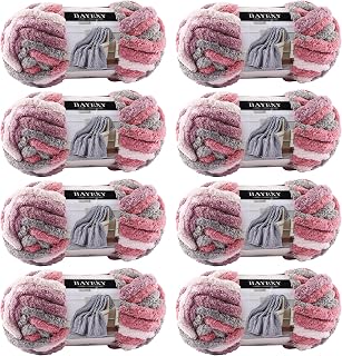 BAYEXY Chunky Chenille Yarn for Hand Knitting 8 Jumbo Pack Jumbo Chunky Yarn for Hand Soft Blanket Knitting, Bulky Thick Fluffy Yarn for Crocheting (Cherry Blossom)