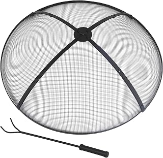 Lineslife 30-Inch Heavy Duty Fire Pit Spark Screen with Handle & Poker | Collapsible Round Mesh Cover for Outdoor Fire Pits | Durable Steel Construction, Black