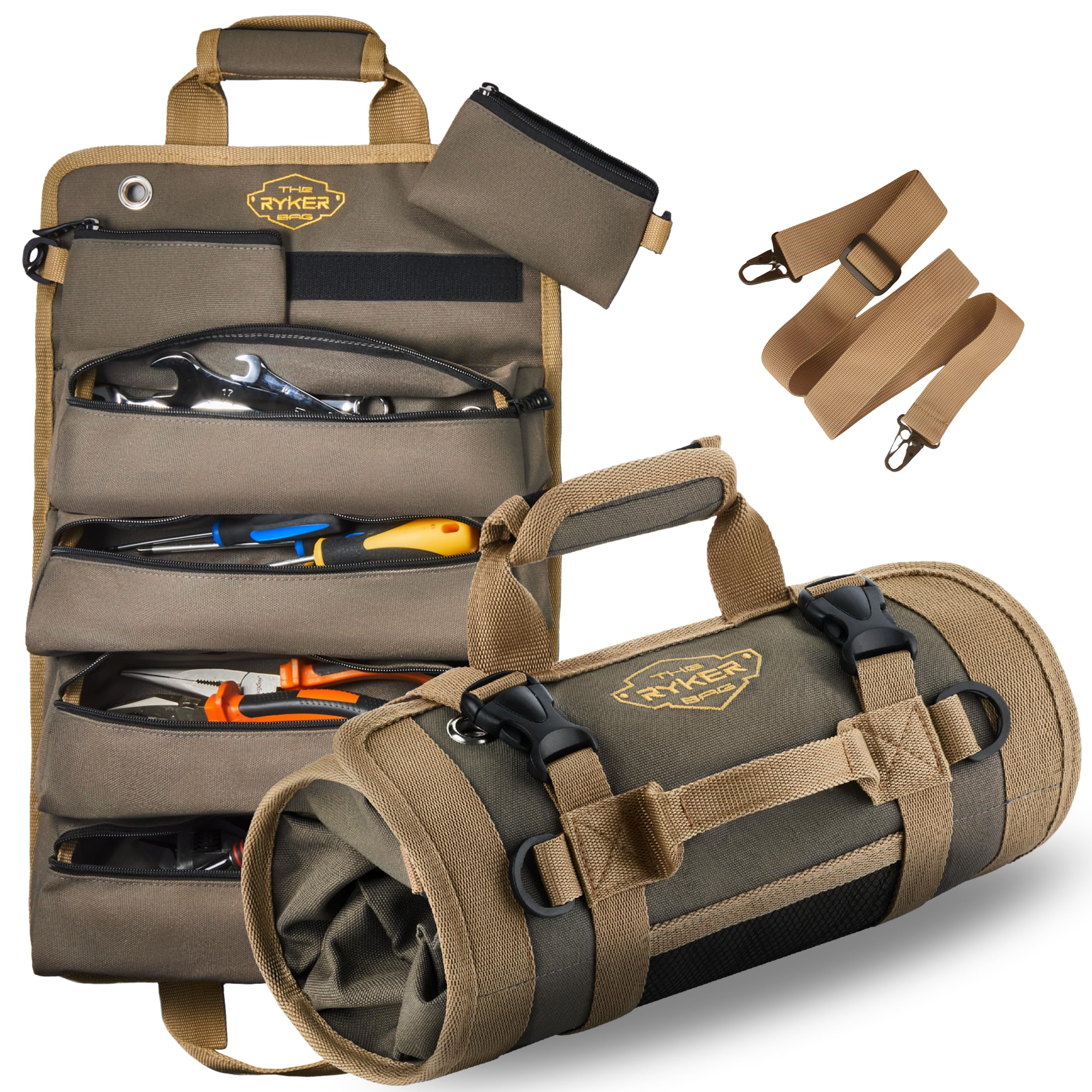 Ryker Heavy Duty Roll Up Tool Bag Organizer w/Detachable Pouches, Gift Men | Too