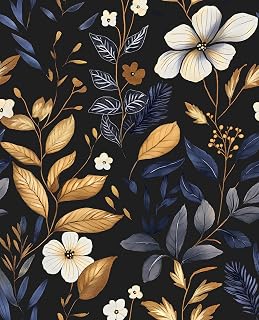 Laatse Vintage Dark Blue Gold Floral Peel and Stick Wallpaper 17.5"x118"