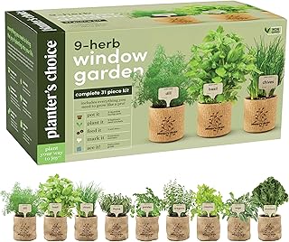 9 Herb Indoor Window Garden Kit - Best Unique Gift Ideas for Women, Mom, Friend, Her, Birthday, Housewarming, Mother - New Home Kitchen Gifts - Live Plant Starter (Burlap Pots)