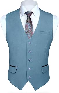 HISDERN Vest Suit Man Wedding Vests Original Dress Vest Elegant Party Business with Pockets