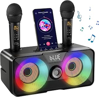 Karaoke Machine for Adults Kids with 2 UHF Wireless Microphones | Portable Bluetooth Singing PA Speaker System with LED Lights for Party,Outdoor/Indoor/Wedding,Church,Picnic,Birthday Gifts
