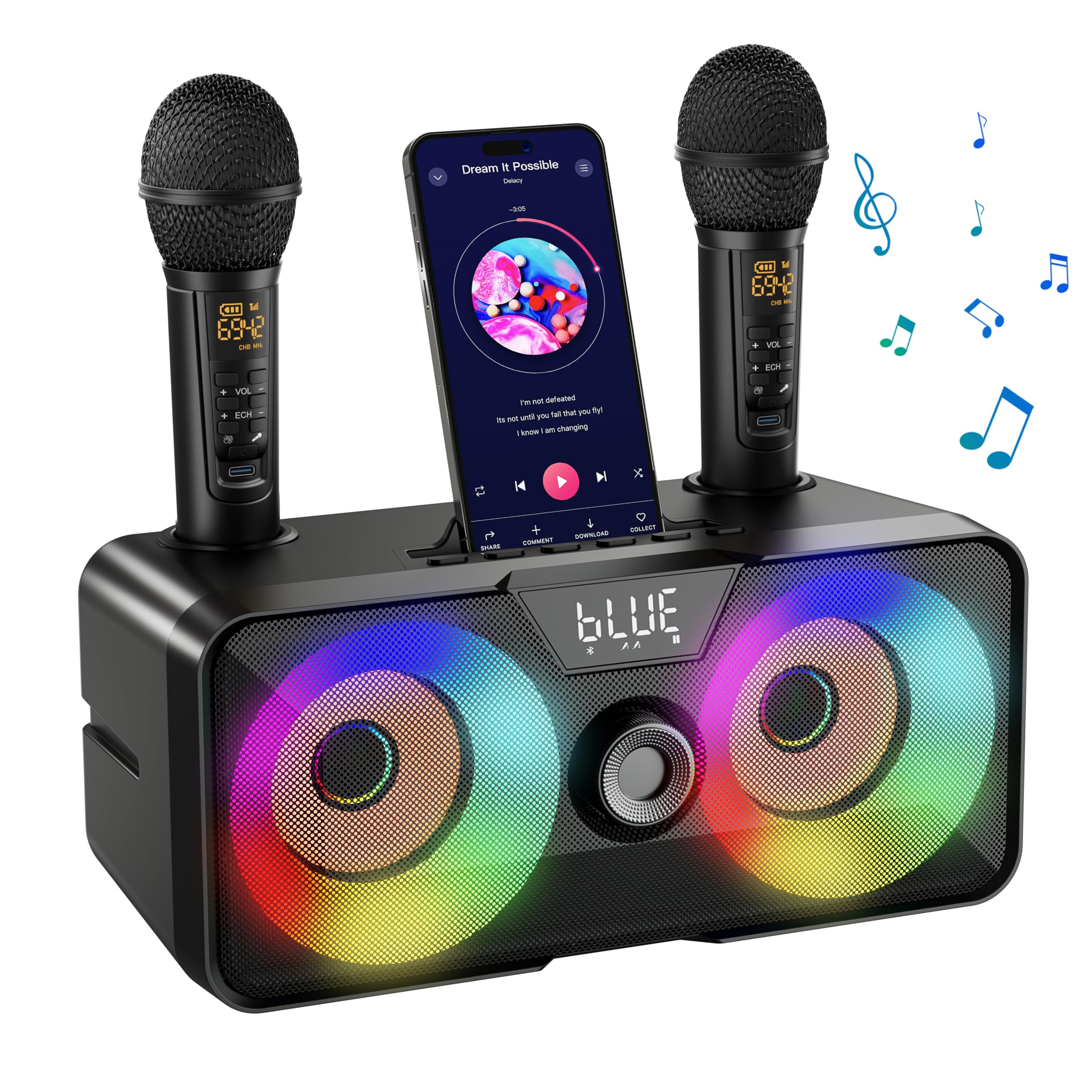 Karaoke Machine for Adults Kids with 2 UHF Wireless Microphones | Portable Bluet