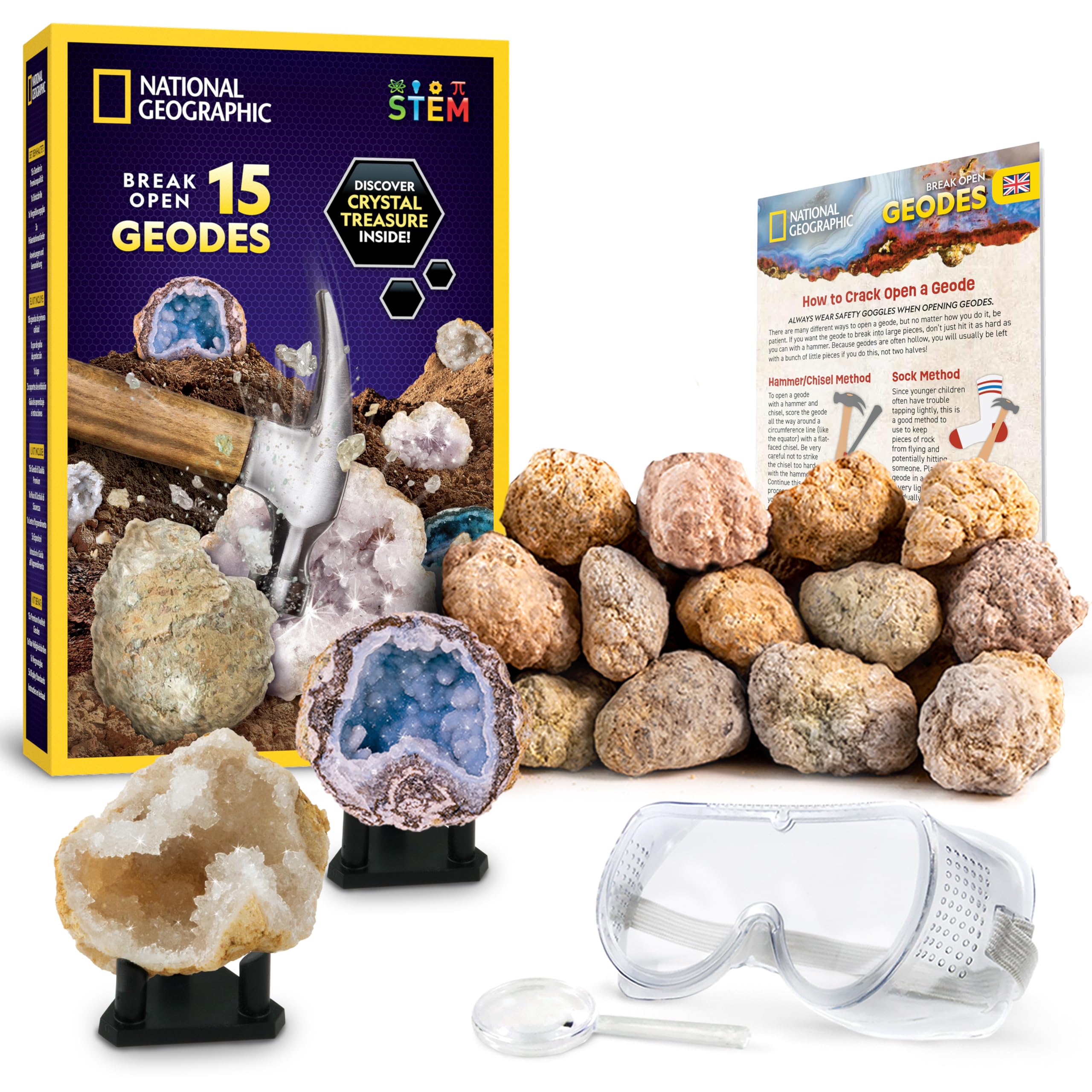 National Geographic Break Open 15 Premium Geodes Science Kit for Kids | 15 Premi
