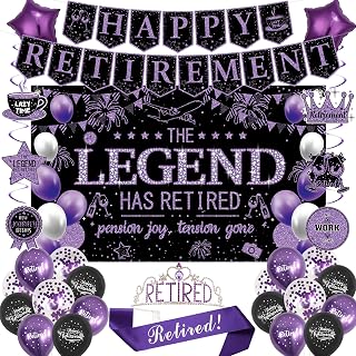 Roetyce Purple Retirement Party Decorations Women, Happy Retirement Banner