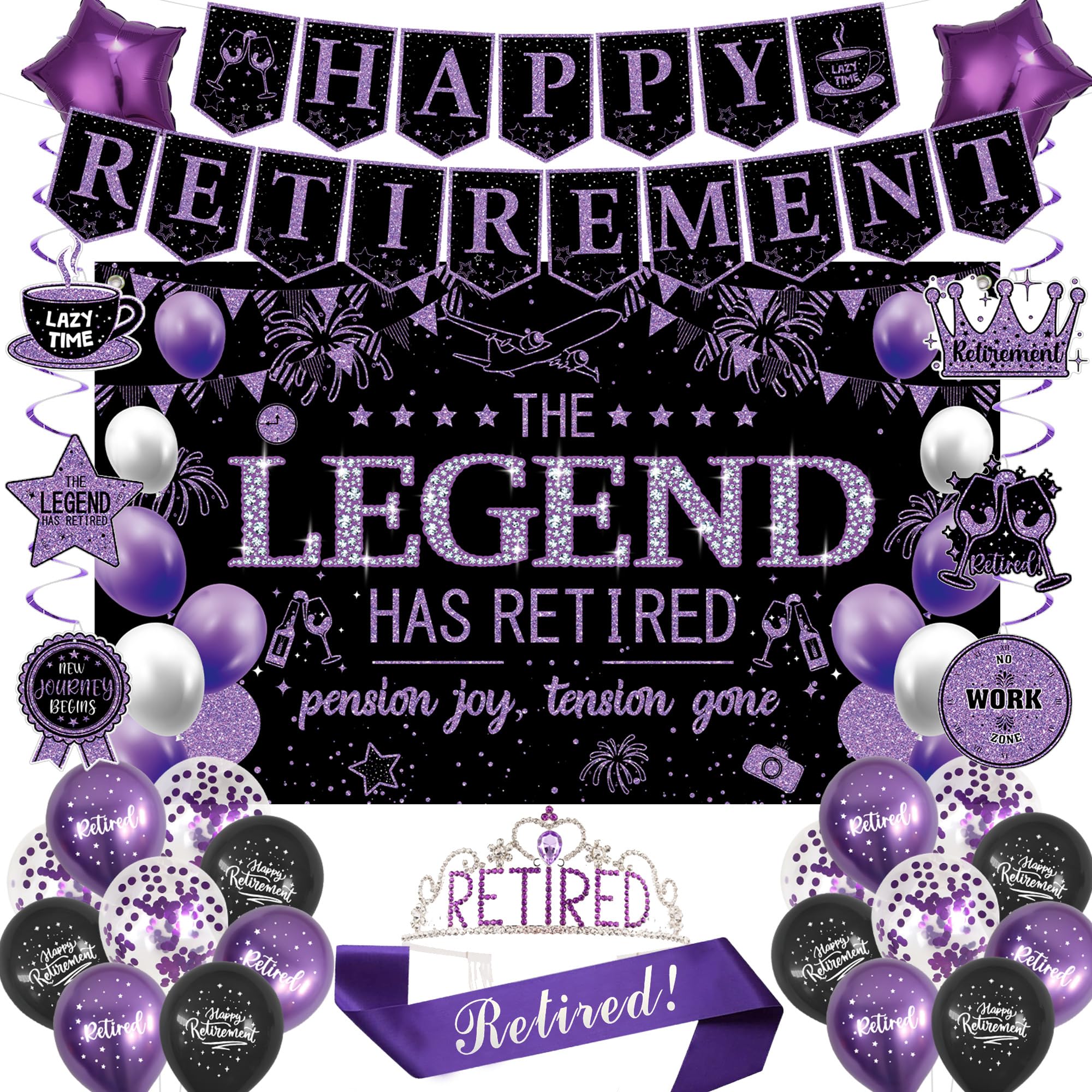 Roetyce Purple Retirement Party Decorations Women, Happy Retirement Banner