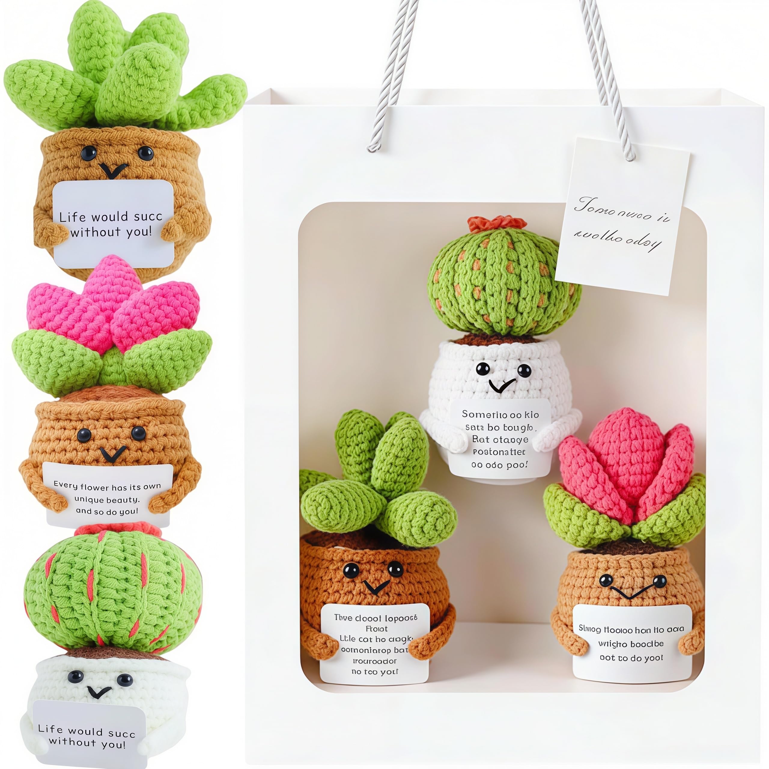 RJDJDLXM 3pcs Positive Crochet Potted Plants, Succulent Cactus Knitted Succulent