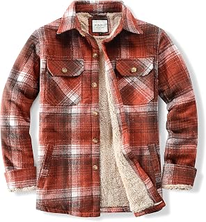 WINDFIT Men's Cotton Sherpa Button Down Flannel Shirt Jacket Plaid Shirt