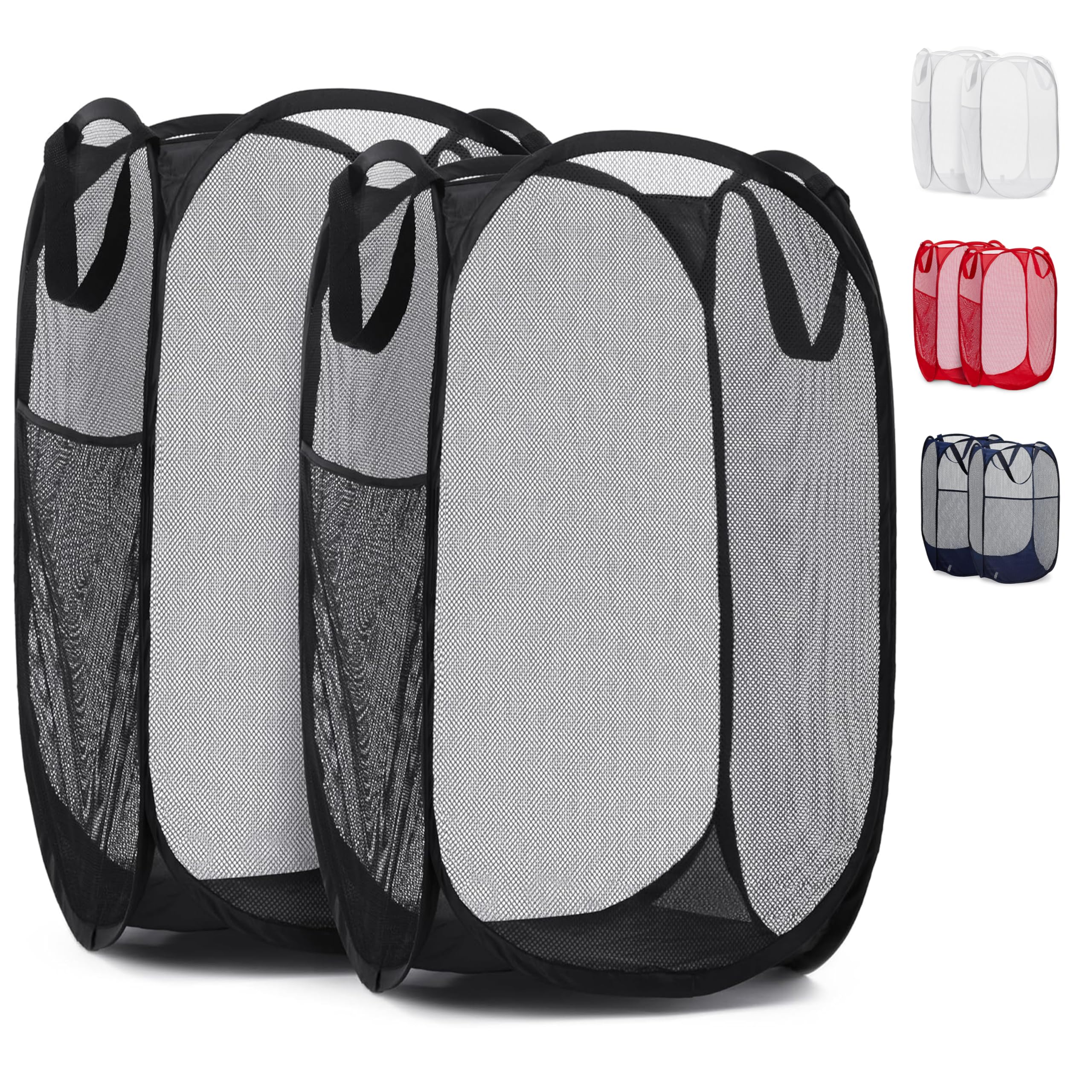 Handy Laundry Mesh Pop-Up Hamper Collapsible with Side Pocket 2-Pack