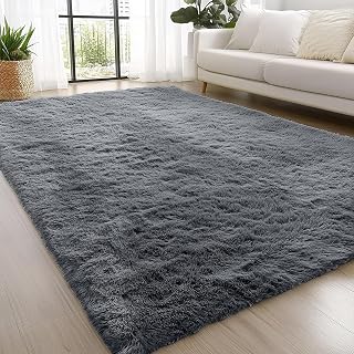 OLANLY 4x5.9 Fluffy Soft Area Rugs for Bedrooms Grey Washable Rug | Non Slip, Non Shedding, Modern Plush Thick Carpet for Living Rooms, Kids Rooms, Nurseries, Playrooms, Dorms, Home Decor