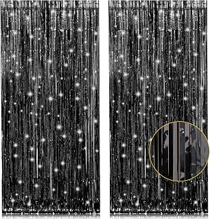 PIGETALE 2 Pack Black Foil Fringe Backdrop, 3.2 x 8.2 ft | Thicker 23 Micron PET with Vivid Black Shine for Doors Walls and Party Photo Areas