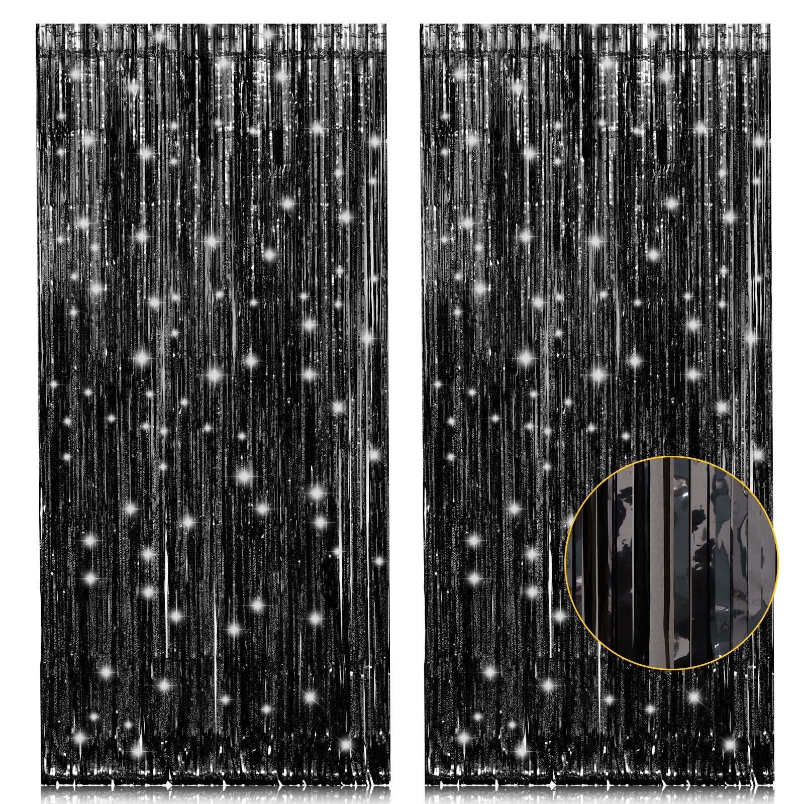 PIGETALE 2 Pack Black Foil Fringe Backdrop, 3.2 x 8.2 ft | Thicker 23 Micron PET