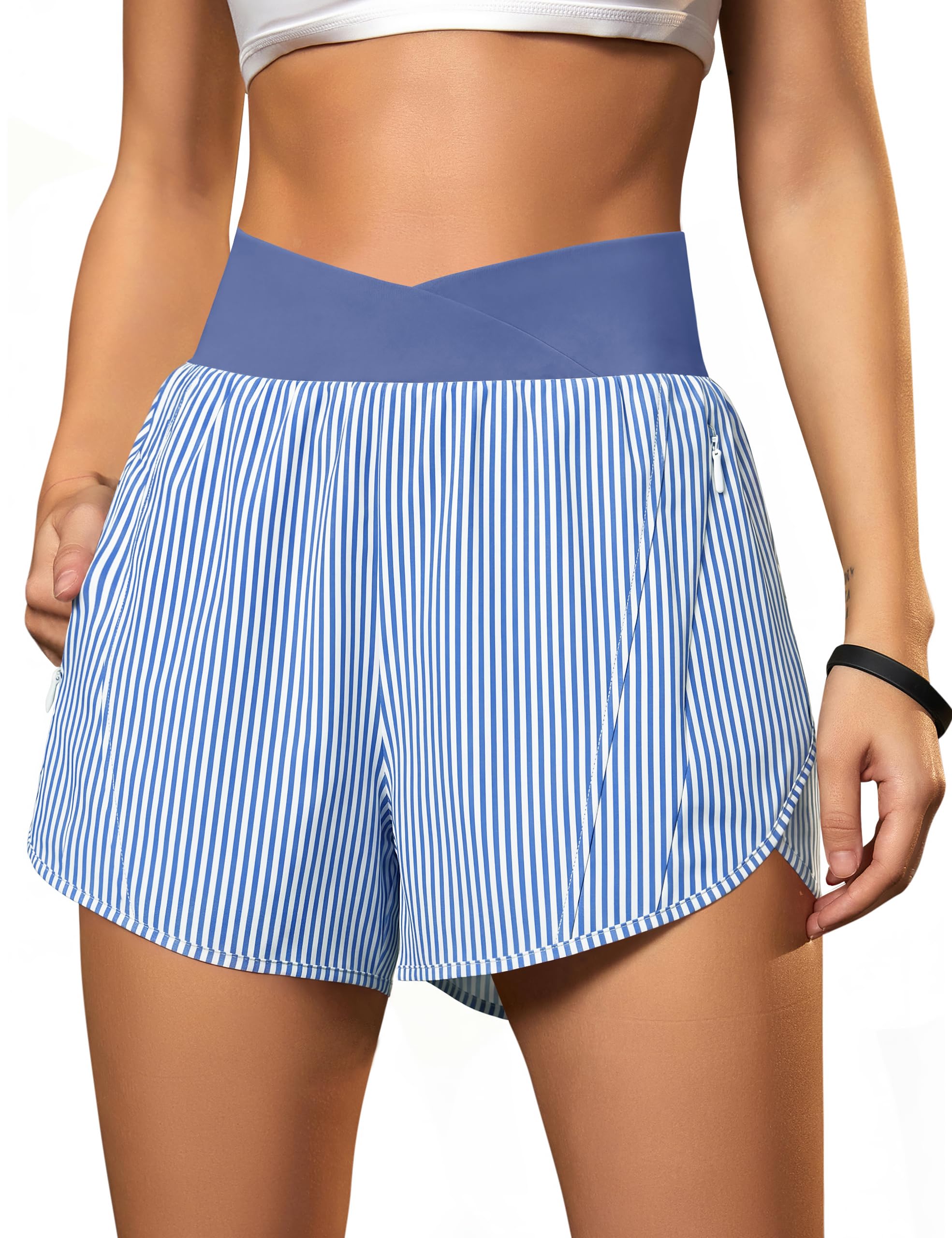 Blooming Jelly Women's Athletic Running Shorts Crossover Gym Workout Shorts