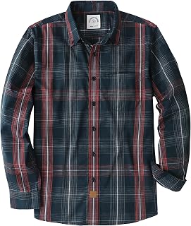 Dubinik® Men's Casual Pocket Lightweight Soft Regular Button Classic Plaid Long Sleeve Shirt