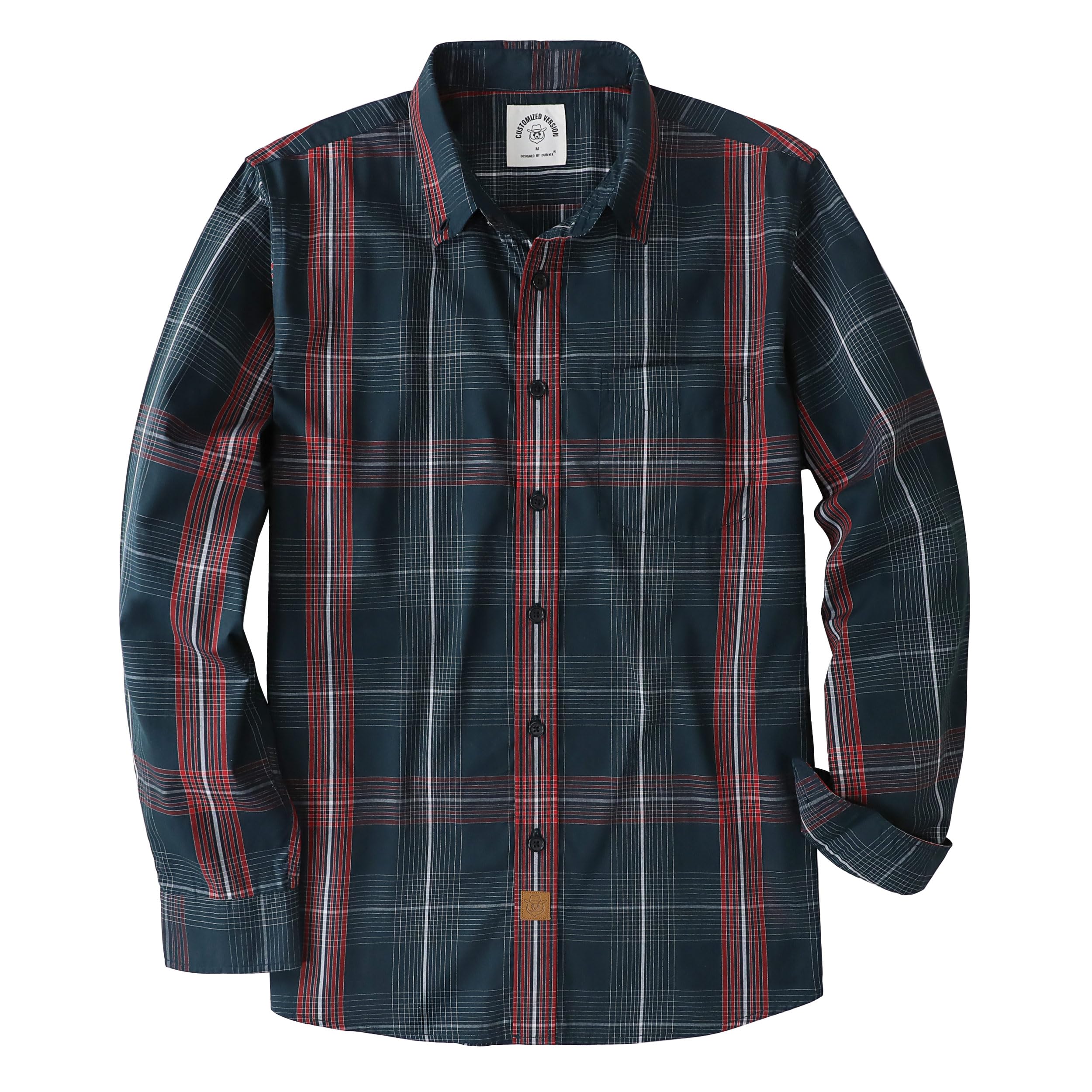 Dubinik® Men's Casual Pocket Lightweight Soft Regular Button Classic Plaid Long 